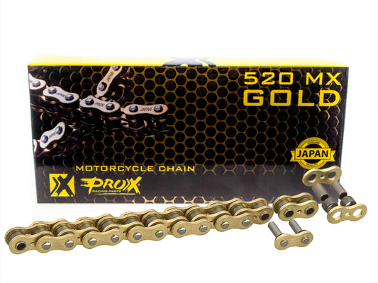 DRIVE CHAIN 520 MX GOLD (NON O-RING) 120 LINKS GOLD COLOR (OPEN + CLIP), ProX